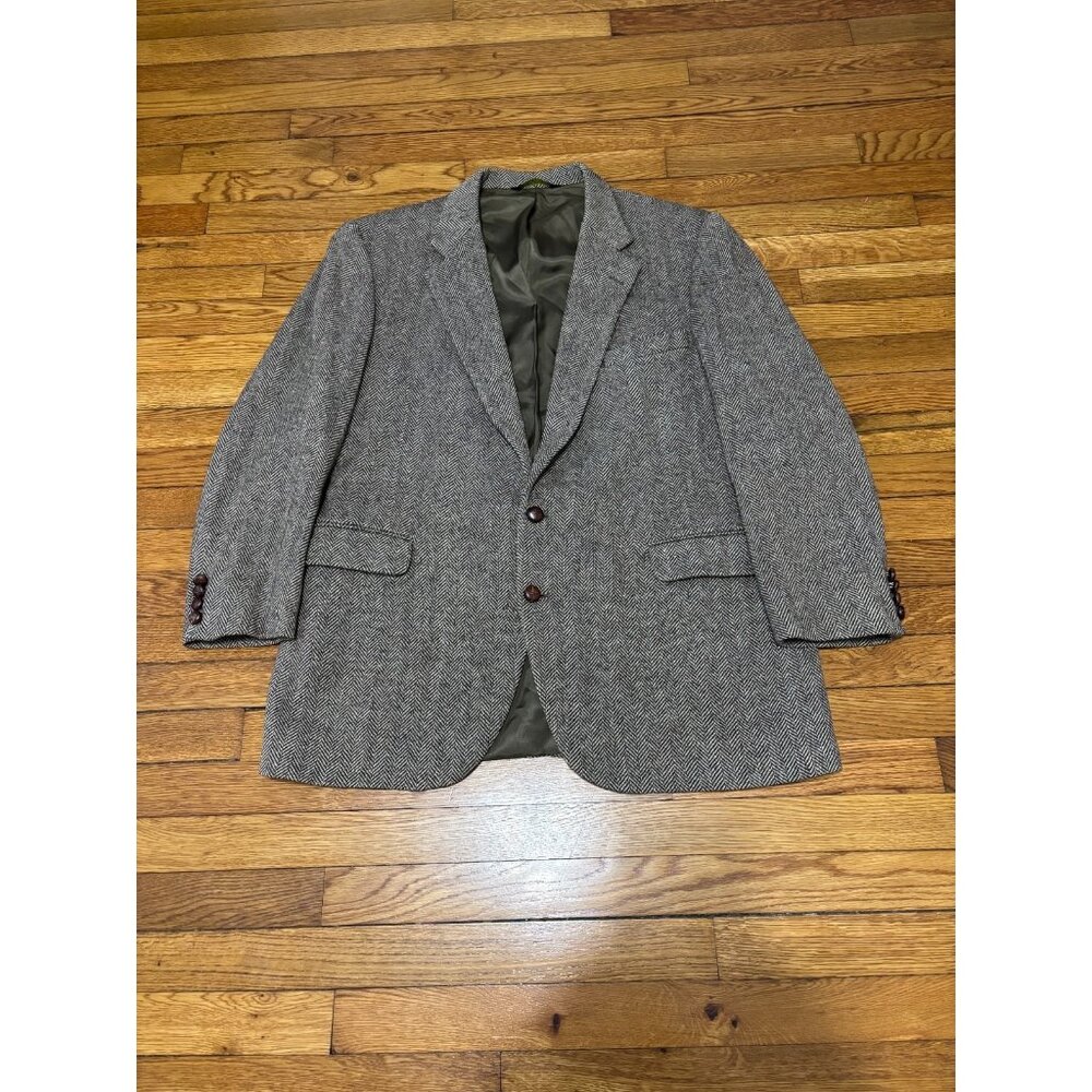 Brooke & Deane Mens Blazer Jacket Sz 44R Brown Herringbone Tweed Sport Coat